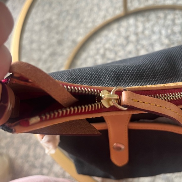 NWT Dooney and Bourke Florentine Vacchetta 2 pocket Canvas Bag, Black and Tan - Picture 8 of 11